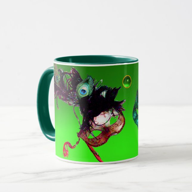 MARDI GRAS MASQUERADE MASKS Green Emerald Gemstone Mug (Front Left)