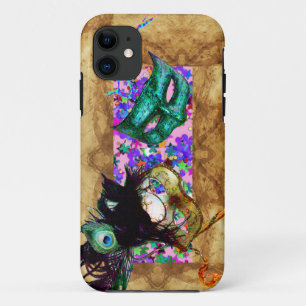 MARDI GRAS MASQUERADE parchment confetti iPhone 11 Case