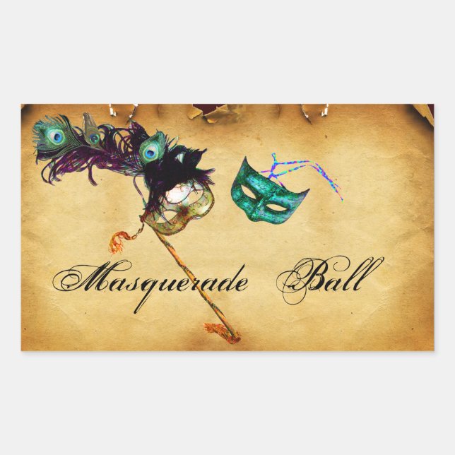 MARDI GRAS MASQUERADE parchment Rectangular Sticker (Front)