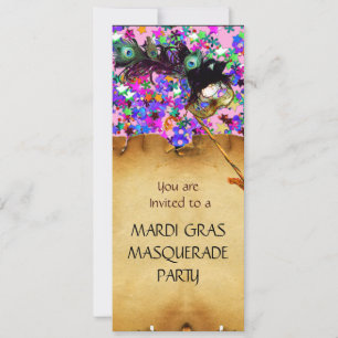 MARDI GRAS MASQUERADE  PARTY, blue red confetti Invitation