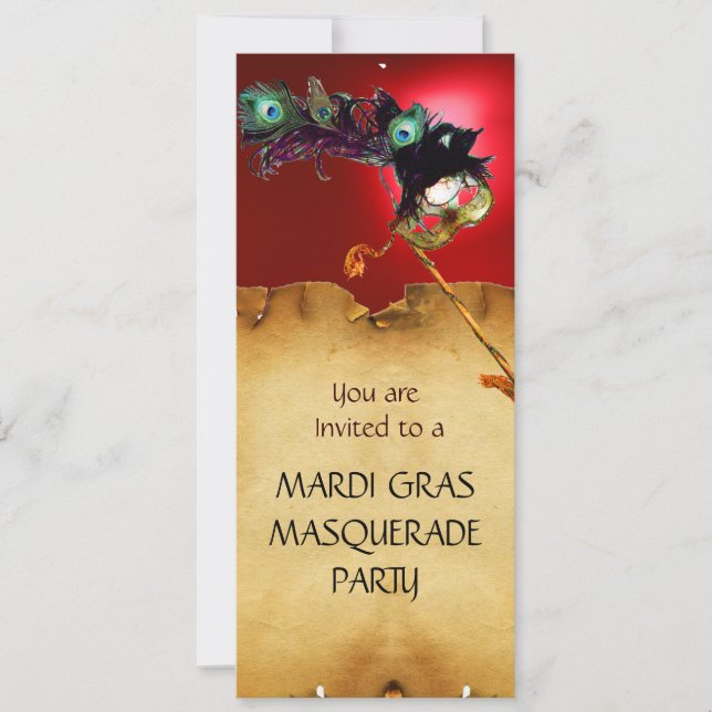 MARDI GRAS MASQUERADE PARTY, blue red Invitation (Front)