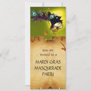 MARDI GRAS MASQUERADE PARTY, blue yellow Invitation