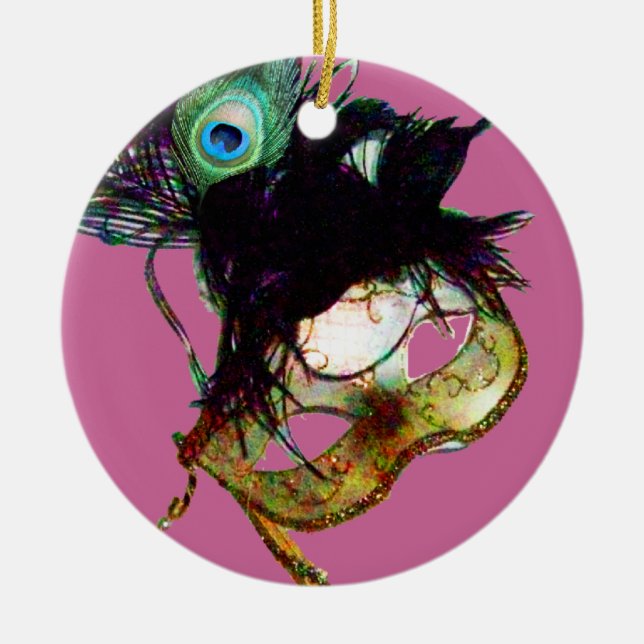 MARDI GRAS MASQUERADE PARTY, Gem Stones Ceramic Ornament (Front)
