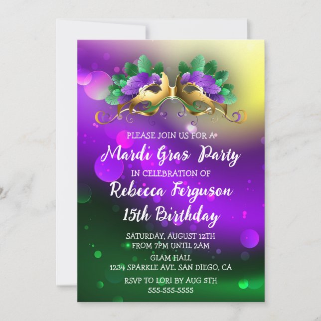 Mardi Gras Masquerade Party Invitation (Front)