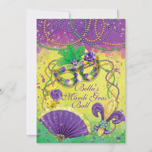 Mardi Gras Masquerade Party Invitations (Front)