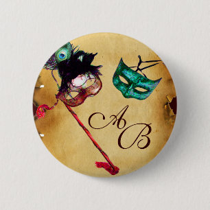 MARDI GRAS MASQUERADE PARTY MONOGRAM 6 CM ROUND BADGE
