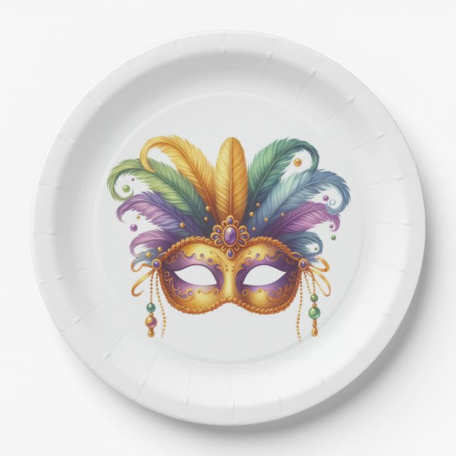 Mardi Gras Masquerade Party Paper Plate (Front)