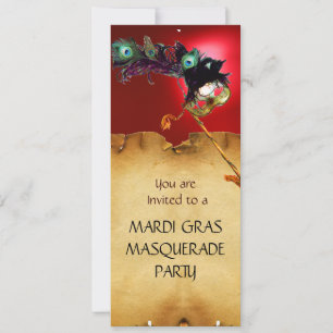 MARDI GRAS MASQUERADE PARTY, red Invitation