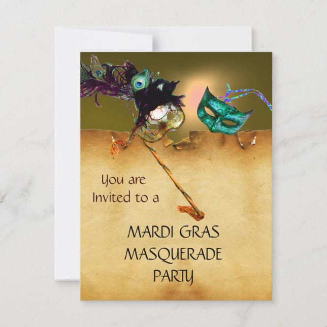 MARDI GRAS MASQUERADE PARTY red yellow blue black Invitation (Front)