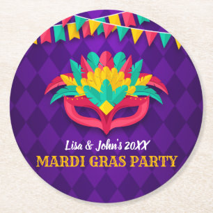 Mardi Gras Masquerade Party Round Paper Coaster