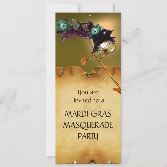 MARDI GRAS MASQUERADE PARTY Yellow green black Invitation (Front)