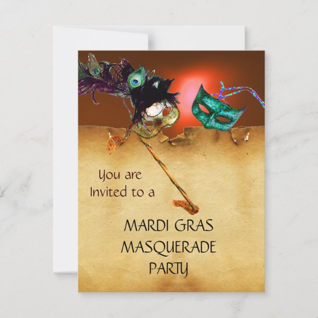 MARDI GRAS MASQUERADE PARTY, Yellow Invitation (Front)