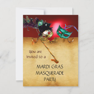 MARDI GRAS MASQUERADE PARTY, Yellow red Invitation