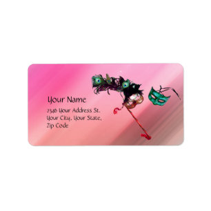 MARDI GRAS MASQUERADE pink fuchsia blue black silk Label