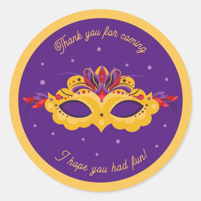 Mardi Gras Masquerade Theme Classic Round Sticker (Front)