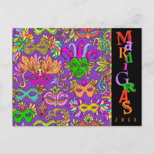 Mardi Gras Masqurade Masks Colourful Typography Postcard