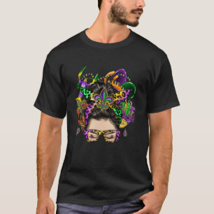 Mardi Gras Messy Bun Fleur de Lis Parade Party Ret T-Shirt