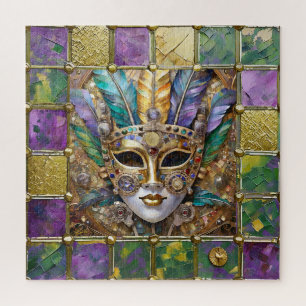 Mardi Gras Metal Ceramic Colourful Feather Mask Jigsaw Puzzle