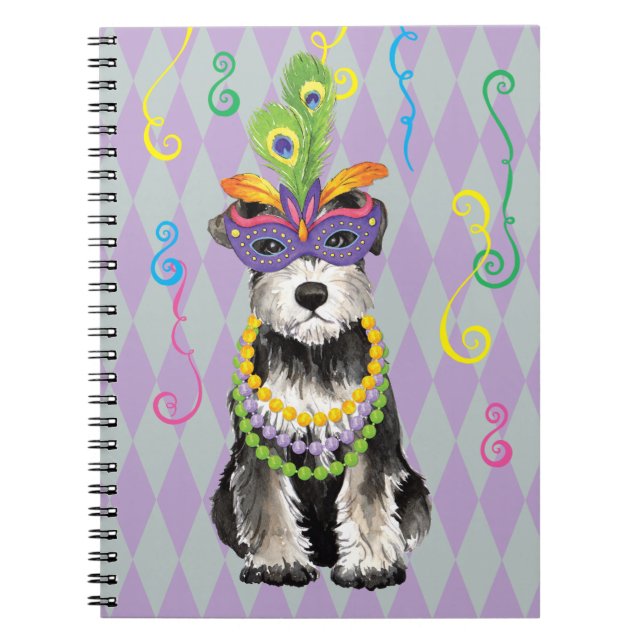 Mardi Gras Mini Schnauzer Notebook (Front)