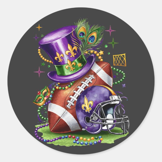Mardi Gras Mix American football Costume Festive Classic Round Sticker (Front)