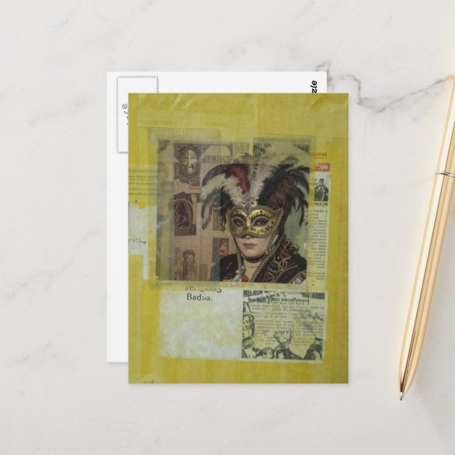 Mardi Gras Mixed Media Collage Postcard (Front/Back In Situ)