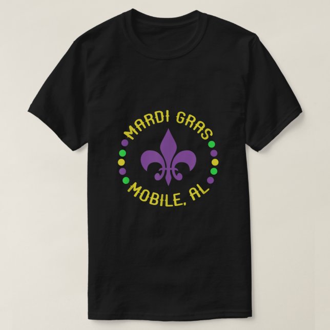 Mardi Gras Mobile Mobile Al Fleur De Lis Beads  T-Shirt (Design Front)