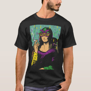 Mardi Gras Mona Lisa Smoking Weed Stoner Gift T-Shirt