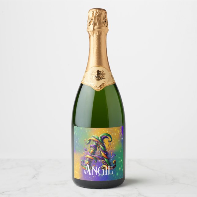 Mardi Gras Monogram Initial A Sparkling Wine Label (Front)