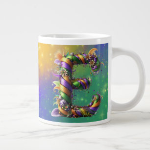 Mardi Gras Monogram Initial E Large Coffee Mug