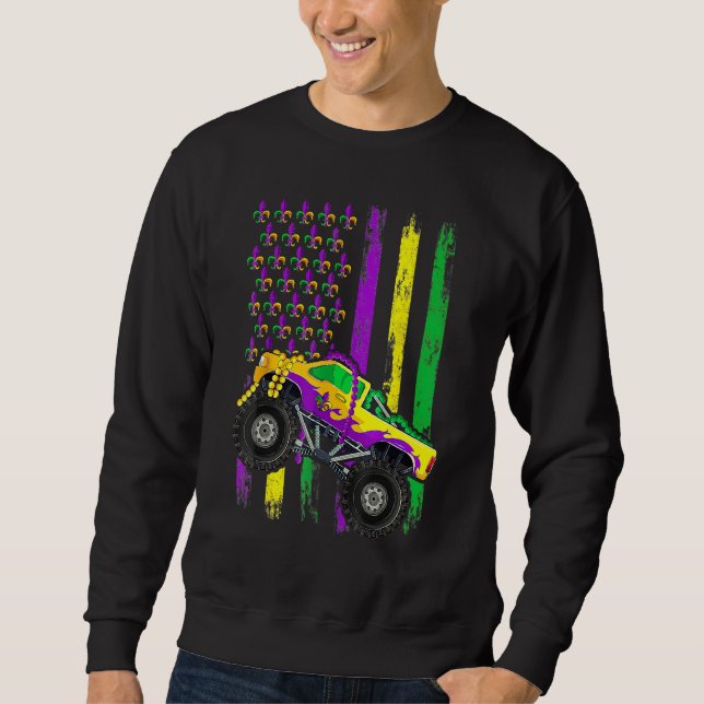 Mardi Gras Monster Truck Beads American Flag Kids  Sweatshirt (Front)