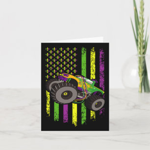 Mardi Gras Monster Truck Beads American Flag Shirt Card