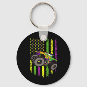 Mardi Gras Monster Truck Beads American Flag Shirt Key Ring
