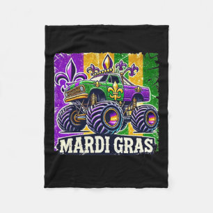 Mardi Gras Monster Truck Beads Flag Boys Kids Girl Fleece Blanket