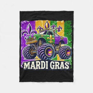 Mardi Gras Monster Truck Beads Flag Boys Kids Girl Fleece Blanket