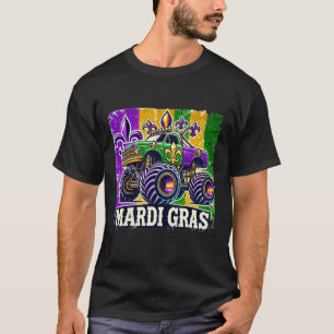 Mardi Gras Monster Truck Beads Flag Boys Kids Girl T-Shirt
