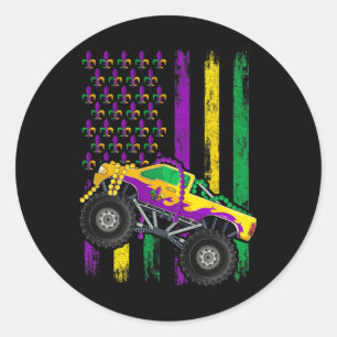 Mardi Gras Monster Truck Beads Flag Shirt Classic Round Sticker