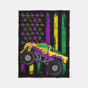 Mardi Gras Monster Truck Beads Flag Shirt Fleece Blanket