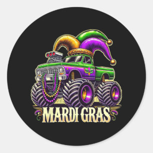 Mardi Gras Monster Truck Jester Carnival Girls Kid Classic Round Sticker