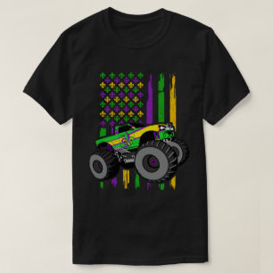 Mardi Gras Monster Truck US American Flag T-Shirt