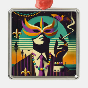 Mardi Gras Mr. Death The Smoking Man Metal Ornament