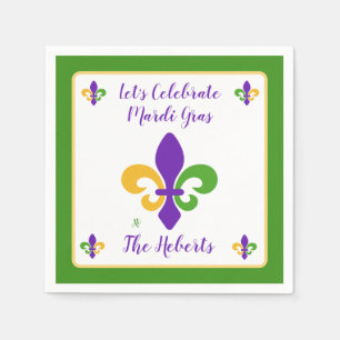 Mardi Gras NAME Green Gold Purple Fleur de Lis Napkin