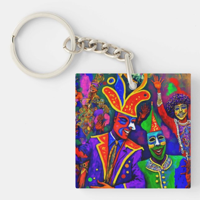Mardi Gras New Orleans Abstract Art Key Ring (Front)