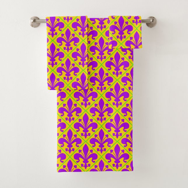 Mardi Gras New Orleans Carnival Fleur de Lys Bath Towel Set (Insitu)