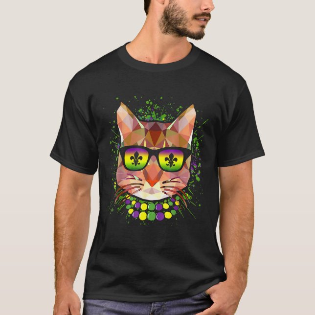 Mardi Gras New Orleans Funny Cat Mask Sunglasses T-Shirt (Front)
