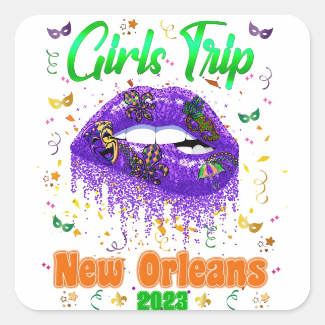 Mardi Gras New Orleans Girls Trip  Square Sticker (Front)