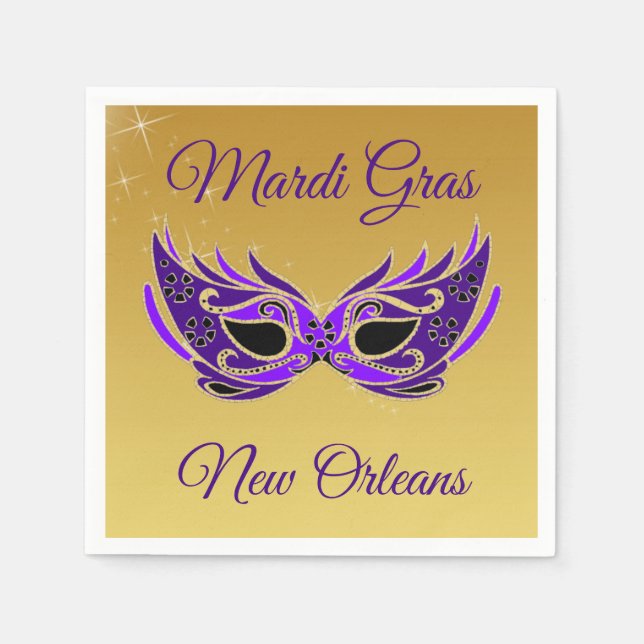 Mardi Gras New Orleans Mask on Gold Napkin (Front)
