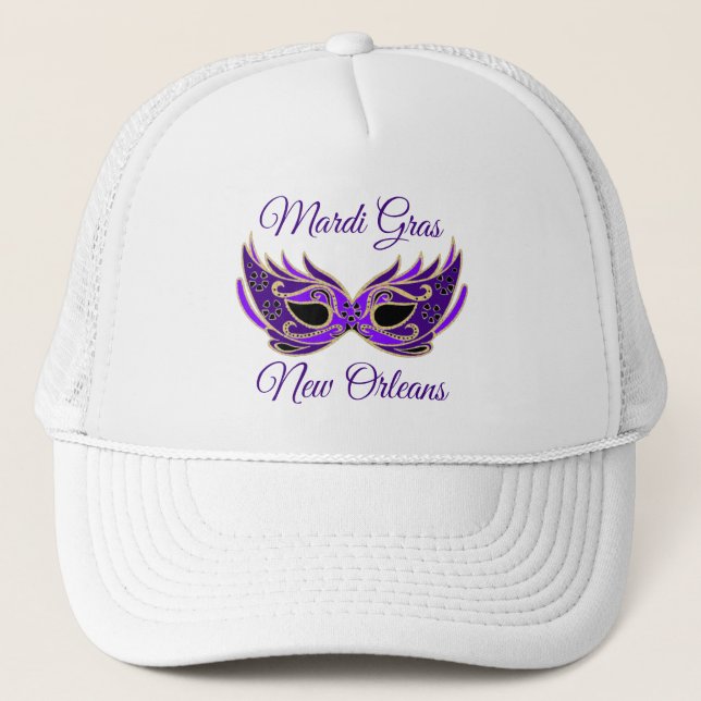 Mardi Gras New Orleans Mask Trucker Hat (Front)