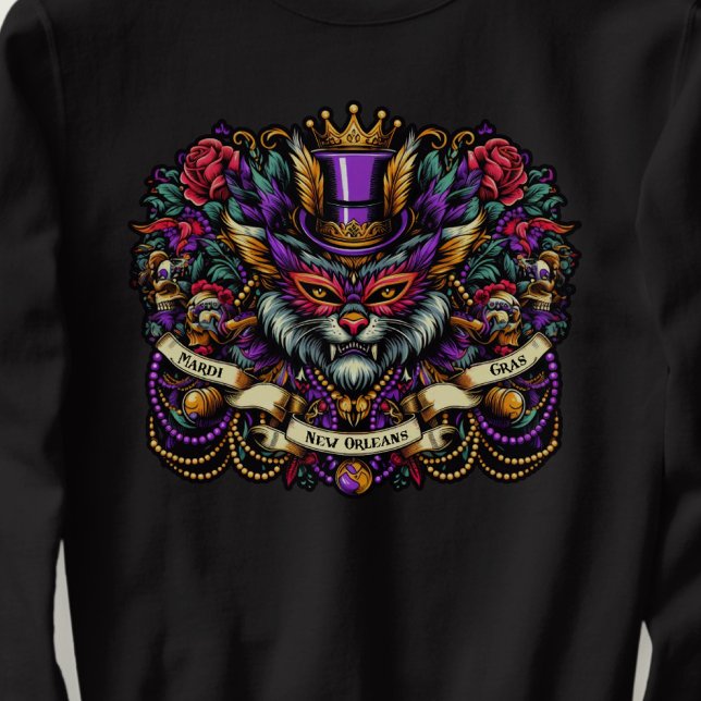 Mardi Gras New Orleans Masked Cat Design Sweatshirt (Creator Uploaded)