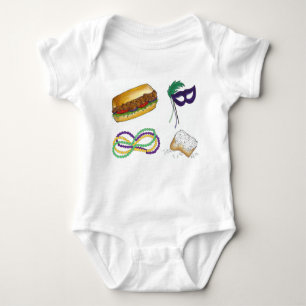 Mardi Gras NOLA New Orleans Mask Beads Beignet Baby Bodysuit