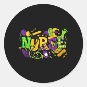 Mardi Gras Nurse Carnival Beads Medical Healthcare Classic Round Sticker